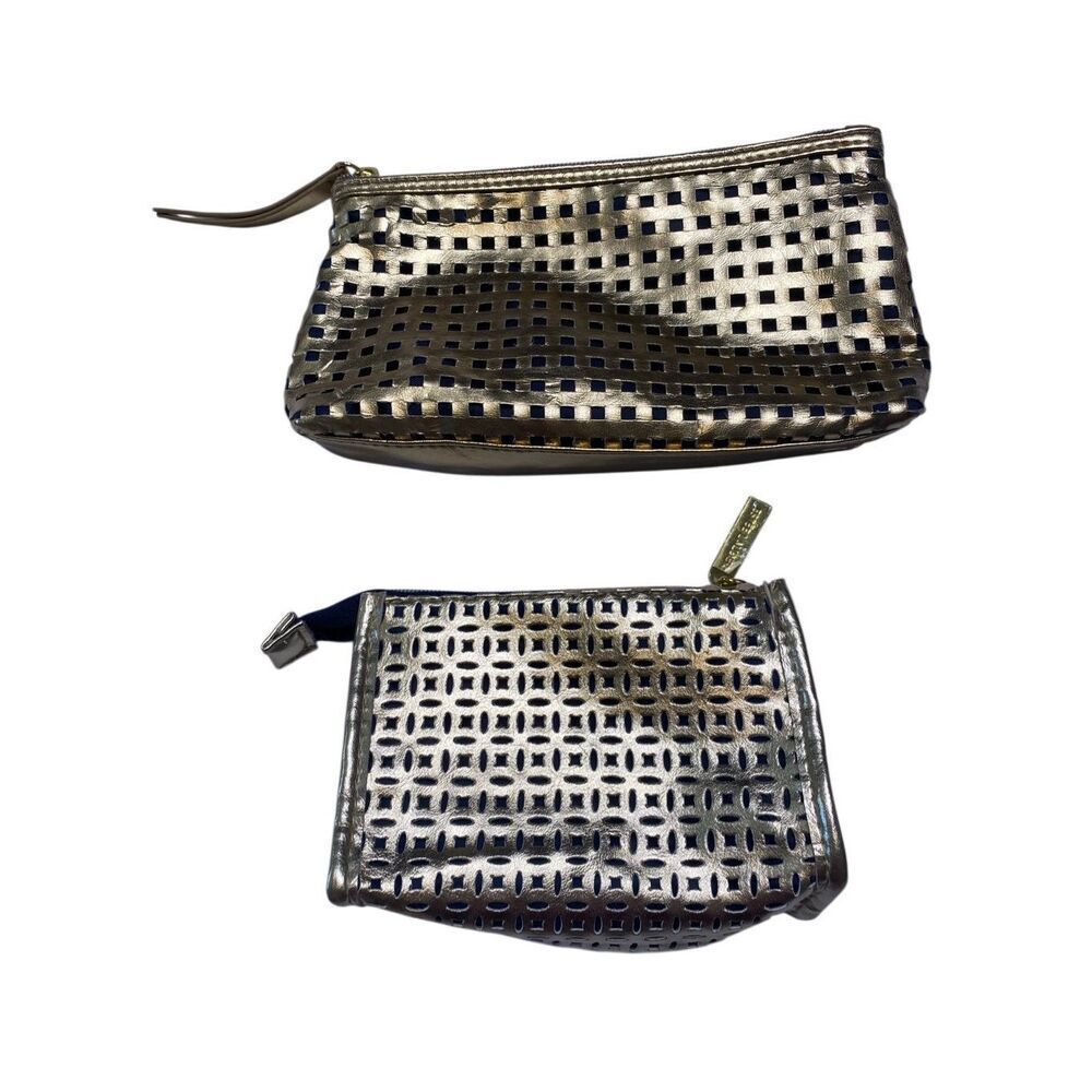 Estée Lauder Womens Beauty Cosmetic Makeup Travel Bag Gold Metallic Lot Of 2
